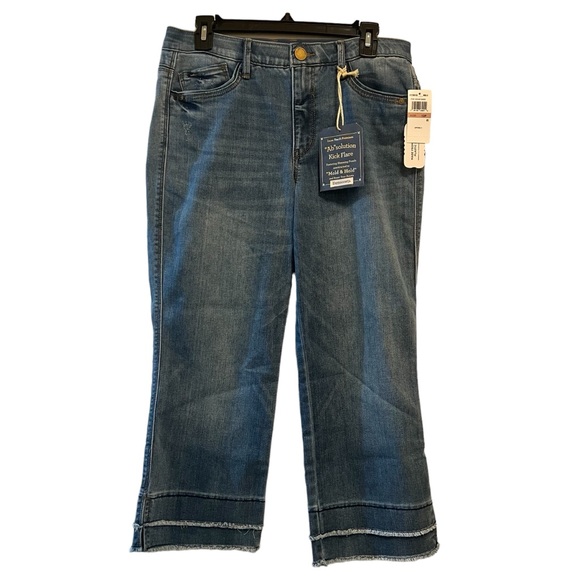 Democracy Ab"solution Mid Blue Kick Flare Jeans with Double Layer Fray Hem - Picture 4 of 8